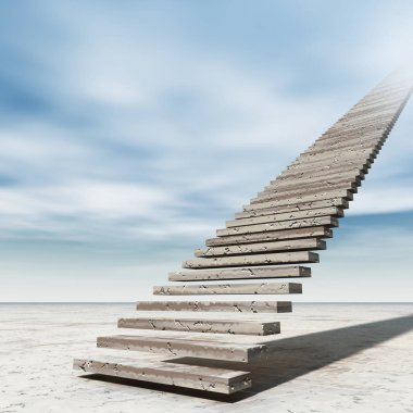 Kavram ya da kavramsal 3d illüstrasyon merdiven merdiven cennete çölde bulutlu gökyüzü arka plan üzerinde
