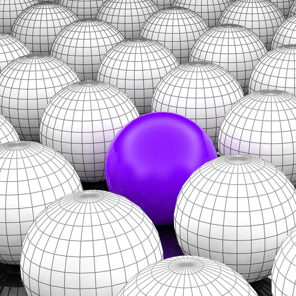 概念または概念の 球または群衆背景から特別な別の つ立っているとボールの図黒と白のワイヤ フレーム グループ — ストック写真
