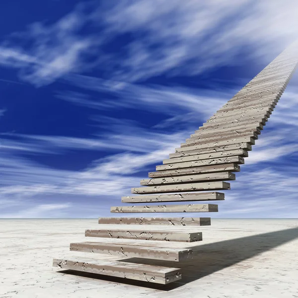 Concept or conceptual 3D illustration stair steps to heaven on sky background in desert with clouds