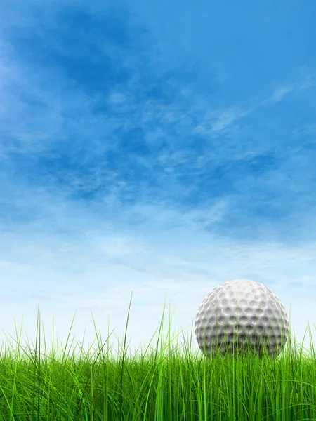 グリーン 新鮮で自然な イラスト概念スポーツ草の地平線にゴルフ ボールと空を背景に — ストック写真