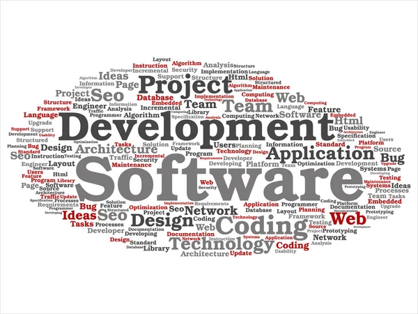 Concept Conceptual Software Development Project Coding Technology Abstract Word Cloud — Fotografia de Stock
