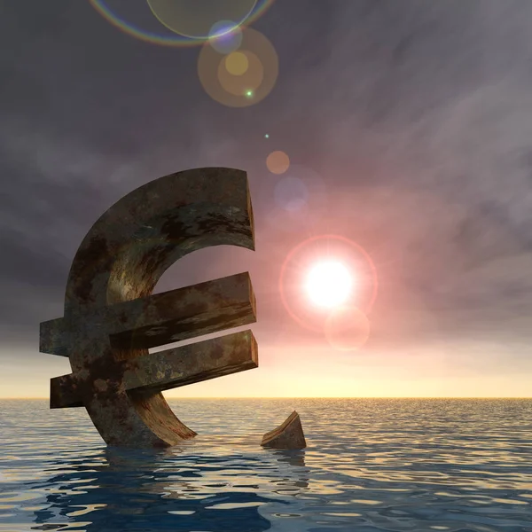 Concettuale Illustrazione Valuta Euro Segno Simbol Affondamento Acqua Mare Oceano — Foto Stock