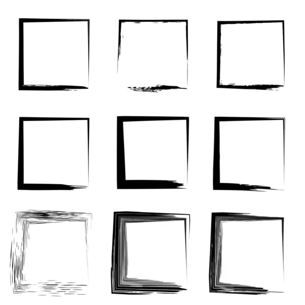コレクションまたは芸術的な黒塗りの手の創造的な汚れたブラシ ストローク正方形フレームと白い背景で隔離枠を作った グランジ教育スケッチ抽象的な創造的なインク設計 — ストック写真