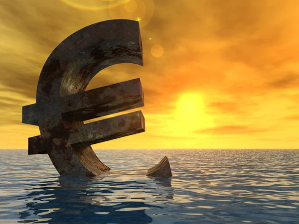 Ilustração Conceitual Moeda Euro Sinal Símbolo Afundando Água Mar Oceano — Fotografia de Stock