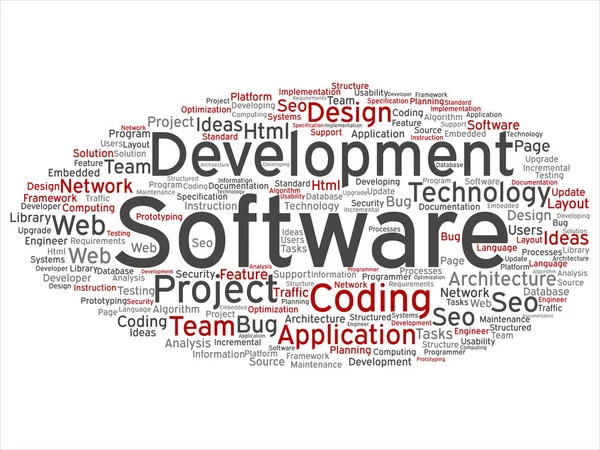 Concept Conceptual Software Development Project Coding Technology Abstract Word Cloud — Fotografia de Stock