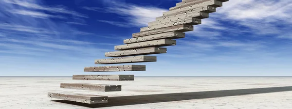 概念或概念3D 例证台阶跨步到天堂在天空背景在沙漠与云彩横幅 — 图库照片