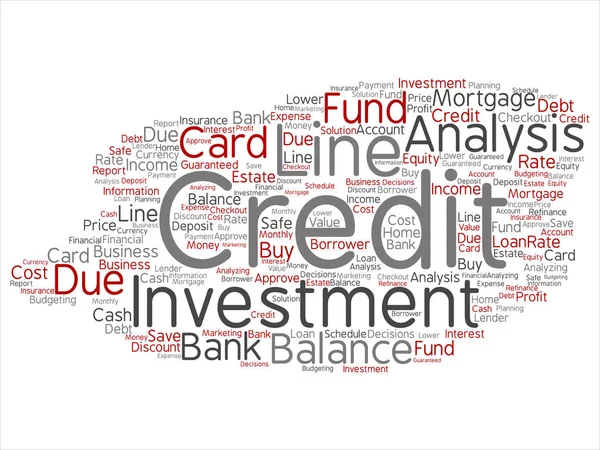 Conceptual Tarjeta Crédito Línea Inversión Balance Resumen Palabra Nube Aislado — Foto de Stock