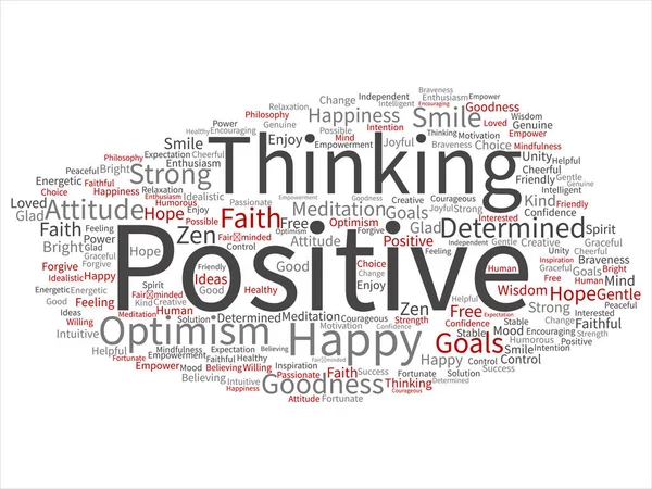 Koncepcja Pojęciowy Pozytywnego Myślenia Szczęśliwy Silna Postawa Abstrakcyjna Słowo Cloud — Zdjęcie stockowe