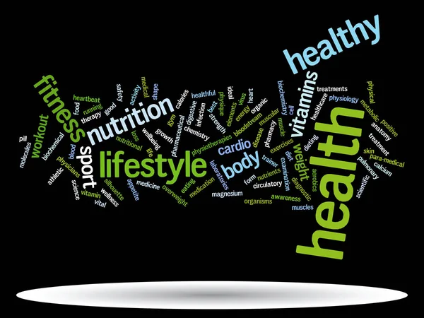 Conceito Abstrato Conceitual Dieta Saúde Esporte Palavra Nuvem Wordcloud Fundo — Fotografia de Stock