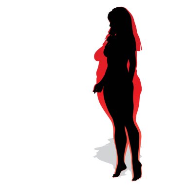 Vektör kavramsal şişman kilolu obez kadın vs fit sağlıklı vücut kilo kaybını takiben ince ya da diyet izole kas ince olan kadın. Fitness, beslenme veya şişmanlık obezite, sağlık siluet şekli
