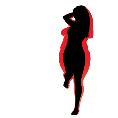 Vektör kavramsal şişman kilolu obez kadın vs fit sağlıklı vücut kilo kaybını takiben ince ya da diyet izole kas ince olan kadın. Fitness, beslenme veya şişmanlık obezite, sağlık siluet şekli