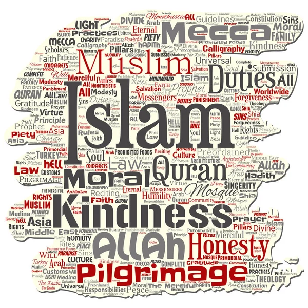 ベクトル概念イスラム教 預言者 モスク古い破れた紙言葉分離したクラウド背景 イスラム教徒 Ramadam コーラン アッラー 伝統概念のコラージュ — ストックベクタ
