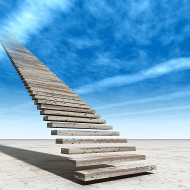 Kavram ya da kavramsal 3d illüstrasyon merdiven merdiven cennete çölde bulutlu gökyüzü arka plan üzerinde