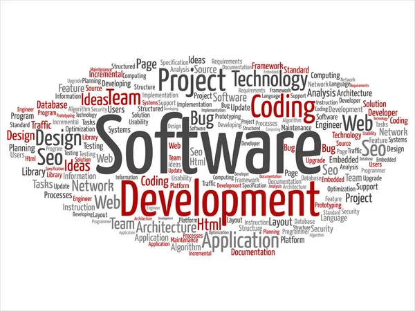 Concept Conceptual Software Development Project Coding Technology Abstract Word Cloud — Fotografia de Stock