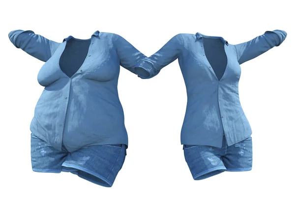 Εννοιολογική Λίπος Υπέρβαροι Παχύσαρκα Γυναικεία Τζιν Πουκάμισο Slim Fit Υγιές — Φωτογραφία Αρχείου