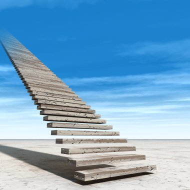 Kavram ya da kavramsal 3d illüstrasyon merdiven merdiven cennete çölde bulutlu gökyüzü arka plan üzerinde