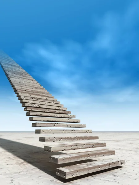 Concept Conceptual Illustration Stair Steps Heaven Sky Background Desert Clouds — Stock Photo, Image