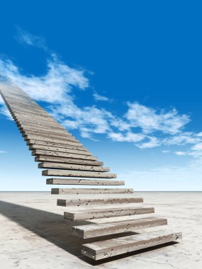 Kavram ya da kavramsal 3d illüstrasyon merdiven merdiven cennete çölde bulutlu gökyüzü arka plan üzerinde