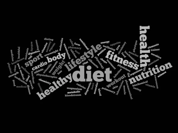 Concept Conceptual Abstract Health Diet Sport Word Cloud Wordcloud Isolated — Stock Photo, Image