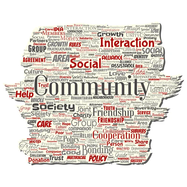 Vector Conceptual Community Social Connection Old Torn Paper Word Cloud — Stock Vector