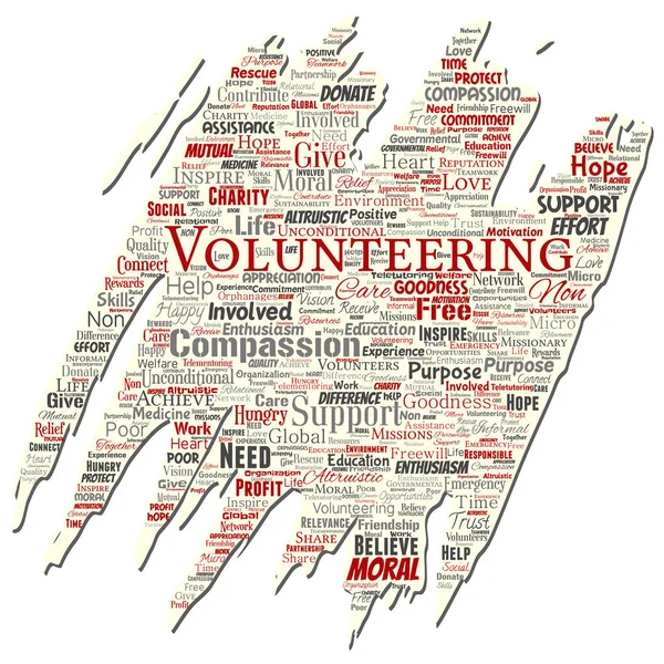 Vector Conceptual Volunteering Charity Humanitarian Old Torn Paper Word Cloud — Stock Vector