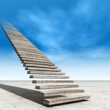 Kavram ya da kavramsal 3d illüstrasyon merdiven merdiven cennete çölde bulutlu gökyüzü arka plan üzerinde