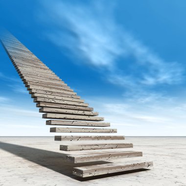 Kavram ya da kavramsal 3d illüstrasyon merdiven merdiven cennete çölde bulutlu gökyüzü arka plan üzerinde