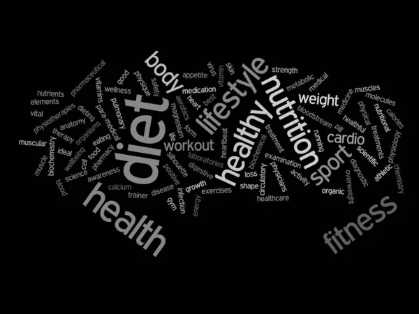 Conceito Abstrato Conceitual Dieta Saúde Esporte Palavra Nuvem Wordcloud Isolado — Fotografia de Stock