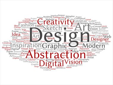 Vektör kavramı kavramsal yaratıcılık sanat grafik kimlik tasarım görsel kelime izole arka plan bulut. Reklam, dekoratif, moda, ilham, görme, perspektif ve metin modelleme kolaj