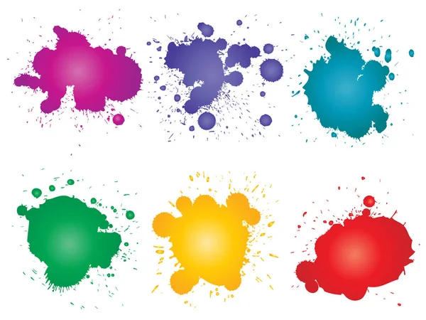 Vector collection of artistic grungy paint drop, hand made creative splash or splatter stroke set isolated white background. Abstract grunge dirty stains group, education or graphic art decoration