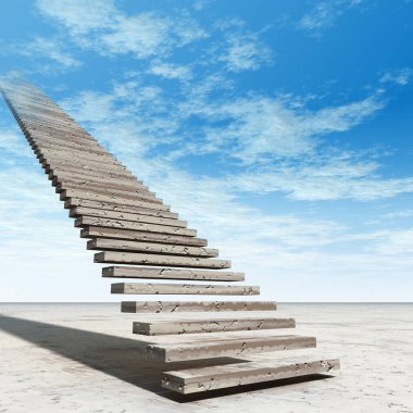 Kavram ya da kavramsal 3d illüstrasyon merdiven merdiven cennete çölde bulutlu gökyüzü arka plan üzerinde