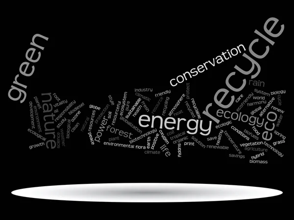 概念または概念の抽象的な緑色のエコロジーやエネルギー省ワード雲本文背景に分離 — ストック写真