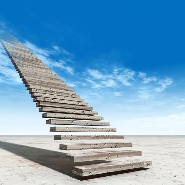 Concept or conceptual 3D illustration stair steps to heaven on sky background in desert with clouds