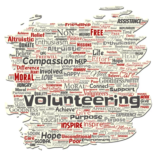 Vector Conceptual Volunteering Charity Humanitarian Old Torn Paper Word Cloud — Stock Vector