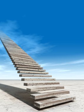 Kavram ya da kavramsal 3d illüstrasyon merdiven merdiven cennete çölde bulutlu gökyüzü arka plan üzerinde