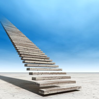 Kavram ya da kavramsal 3d illüstrasyon merdiven merdiven cennete çölde bulutlu gökyüzü arka plan üzerinde