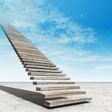 Kavram ya da kavramsal 3d illüstrasyon merdiven merdiven cennete çölde bulutlu gökyüzü arka plan üzerinde