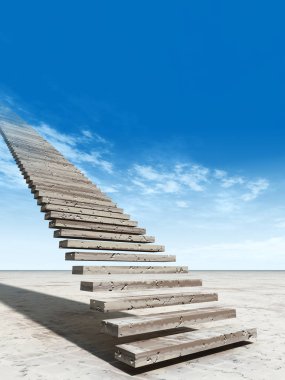 Kavram ya da kavramsal 3d illüstrasyon merdiven merdiven cennete çölde bulutlu gökyüzü arka plan üzerinde