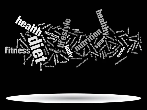 Concepto Abstracto Conceptual Dieta Salud Deporte Palabra Nube Wordcloud Aislado — Foto de Stock