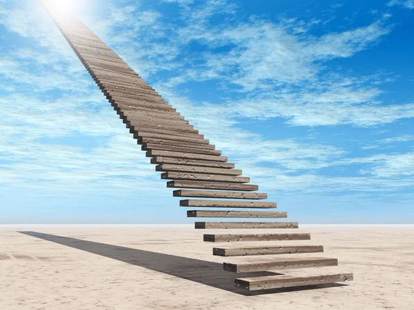 Escalera Conceptual Ilustración Escalones Cielo Fondo Del Cielo Desierto Con — Foto de Stock