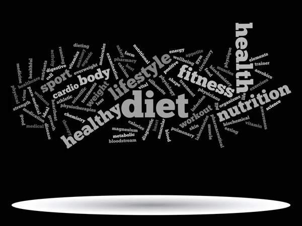 Concepto Abstracto Conceptual Dieta Salud Deporte Palabra Nube Wordcloud Aislado —  Fotos de Stock