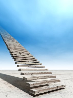 Kavram ya da kavramsal 3d illüstrasyon merdiven merdiven cennete çölde bulutlu gökyüzü arka plan üzerinde