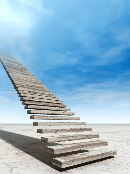 概念或概念 3d 图楼梯到天堂踩在沙漠与云天空背景 — 图库照片