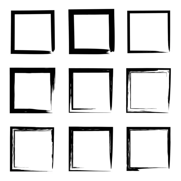 Collection or set of artistic black paint hand made creative grungy brush stroke square frames or borders isolated on white background. A grunge education sketch abstract creative ink design — Stock Photo, Image