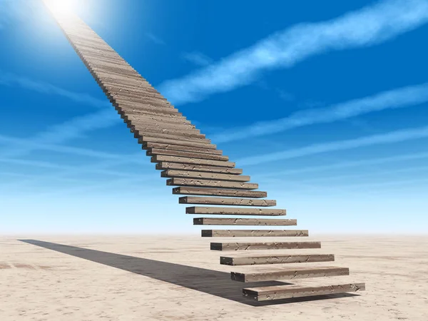 Koncepcja lub koncepcyjne 3d schodów ilustracja kroki do nieba na tle nieba w pustyni z chmury — Zdjęcie stockowe
