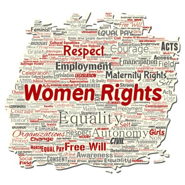 Vektör kavramsal kadın hakları, eşitlik, serbest eski yırtık kağıt kelime izole bulut arka plan. Feminizm, güçlendirme, dürüstlük, fırsatları, farkındalık, cesaret, eğitim kavramı kolaj