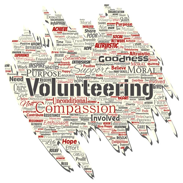 向量概念志愿服务, 慈善, 人道主义老撕破纸字云隔绝的背景。无私、支持、慈善、非营利、善良、团结、奉献的拼贴 — 图库矢量图片