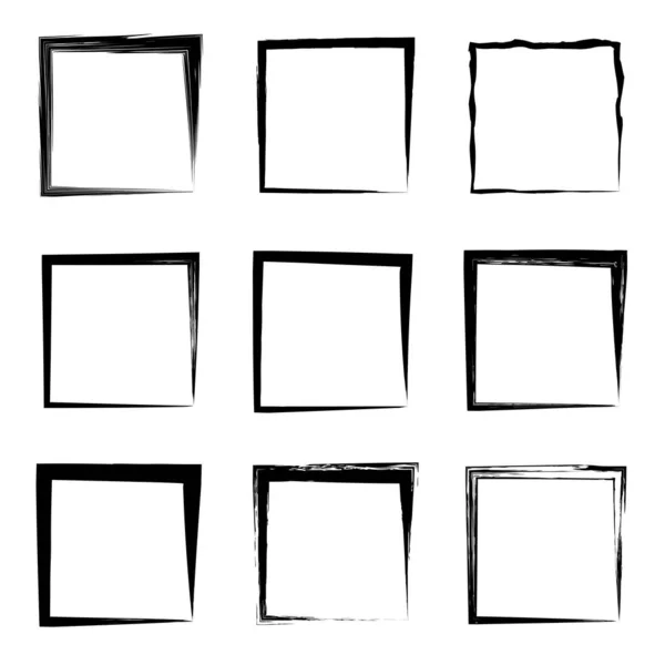 Συλλογή ή ένα σύνολο χέρι καλλιτεχνική μαύρο χρώμα γίνεται δημιουργική grungy βούρτσα εγκεφαλικό επεισόδιο τετράγωνο καρέ ή σύνορα που απομονώνονται σε λευκό φόντο. Μια grunge παιδεία σκίτσο αφηρημένη δημιουργική ΙΝΚ design — Φωτογραφία Αρχείου