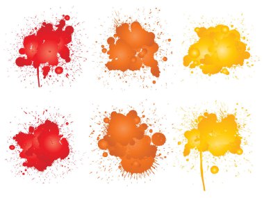 Vektör topluluğu sanatsal aşınmış boya damla, el yapımı yaratıcı sıçrama veya sıçramak kontur izole beyaz arka plan ayarlayın. Grup, eğitim veya grafik sanat soyut grunge kirli lekeleri