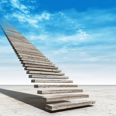 Kavram ya da kavramsal 3d illüstrasyon merdiven merdiven cennete çölde bulutlu gökyüzü arka plan üzerinde